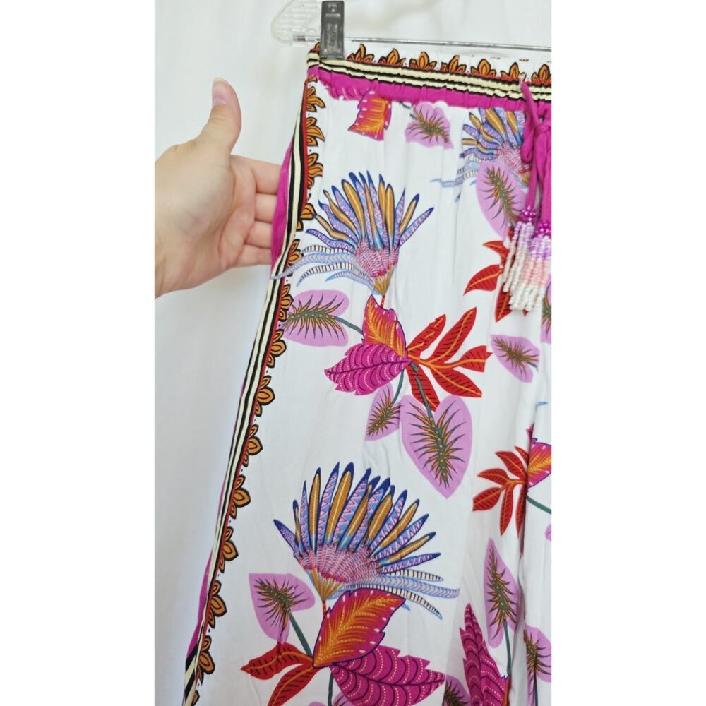 Haute Hippie 100% Rayon Pink White Tropical Floral Wide Leg Pant XS Coastal Boho - Picture 4 of 12